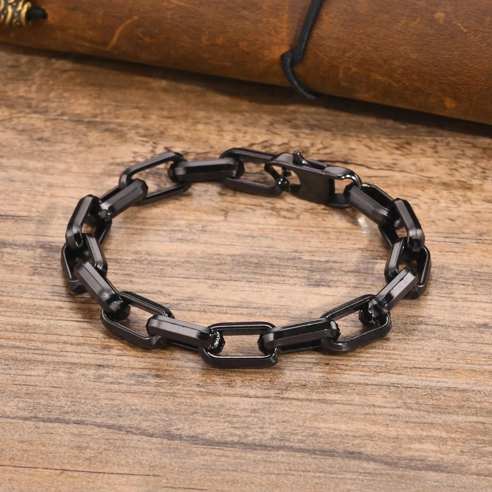 Men's stainless steel square chain bracelet with electroplated finish in four colour options