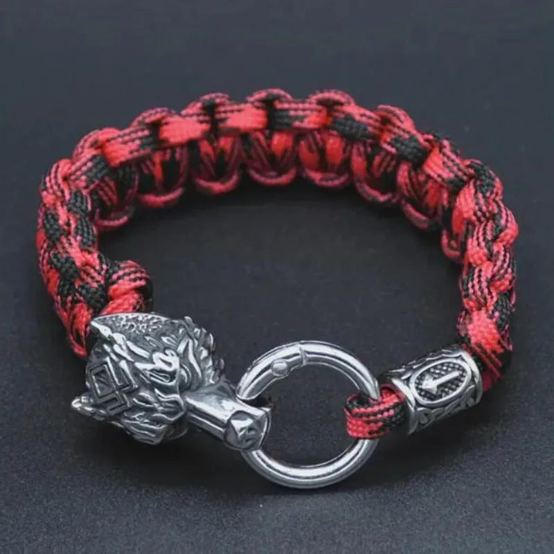Handmade titanium steel wolf head bracelet in camouflage colour with polished retro finish