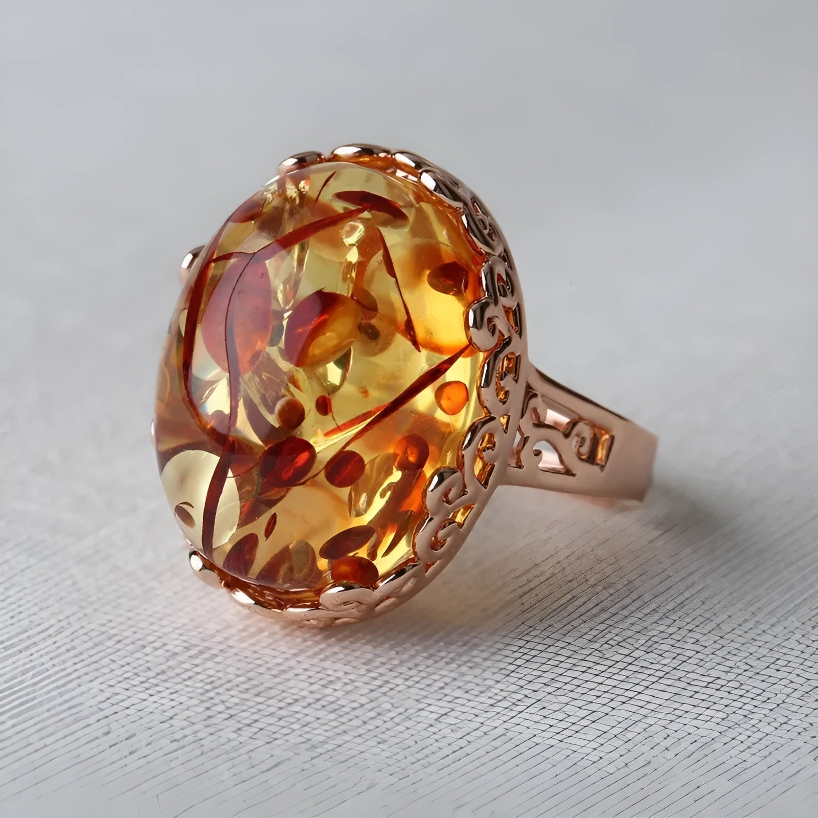 Beeswax amber ethnic ring with New Amber Type A stone on adjustable alloy band