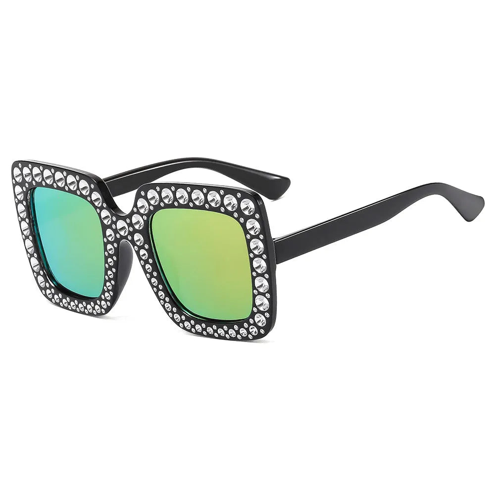 Plastic box sunglasses with black frame and gray lenses for sun protection