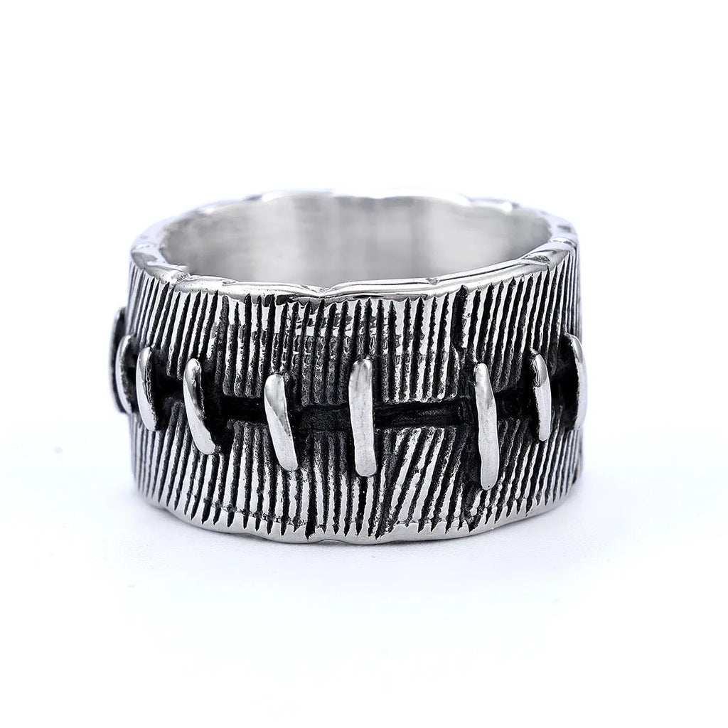 Titanium steel dark punk ring with geometric U-shaped band and double-ring design in retro colour.