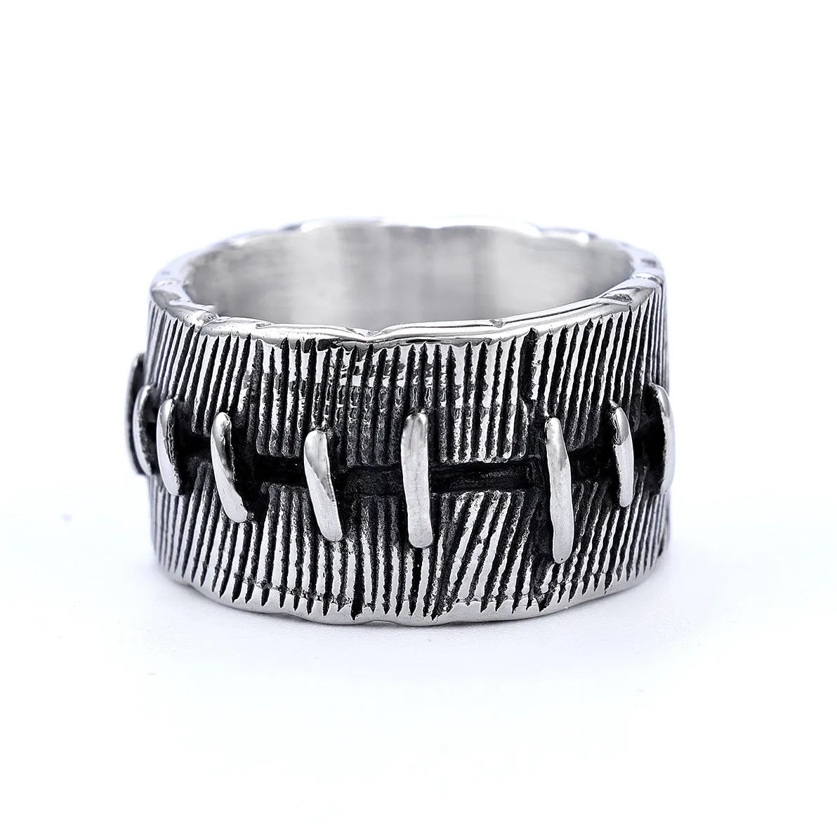Titanium steel dark punk ring with geometric U-shaped band and double-ring design in retro colour.