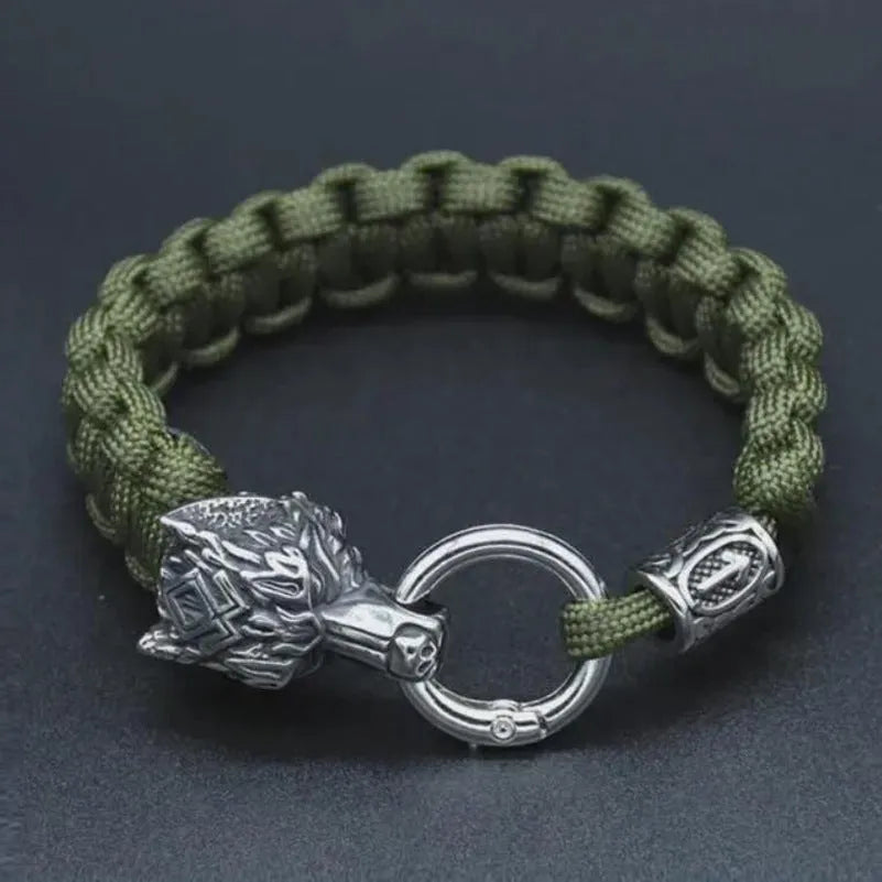 Handmade titanium steel wolf head bracelet in camouflage colour with polished retro finish