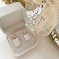 Natural freshwater pearl square stud earrings in purple colour, retro geometric alloy setting