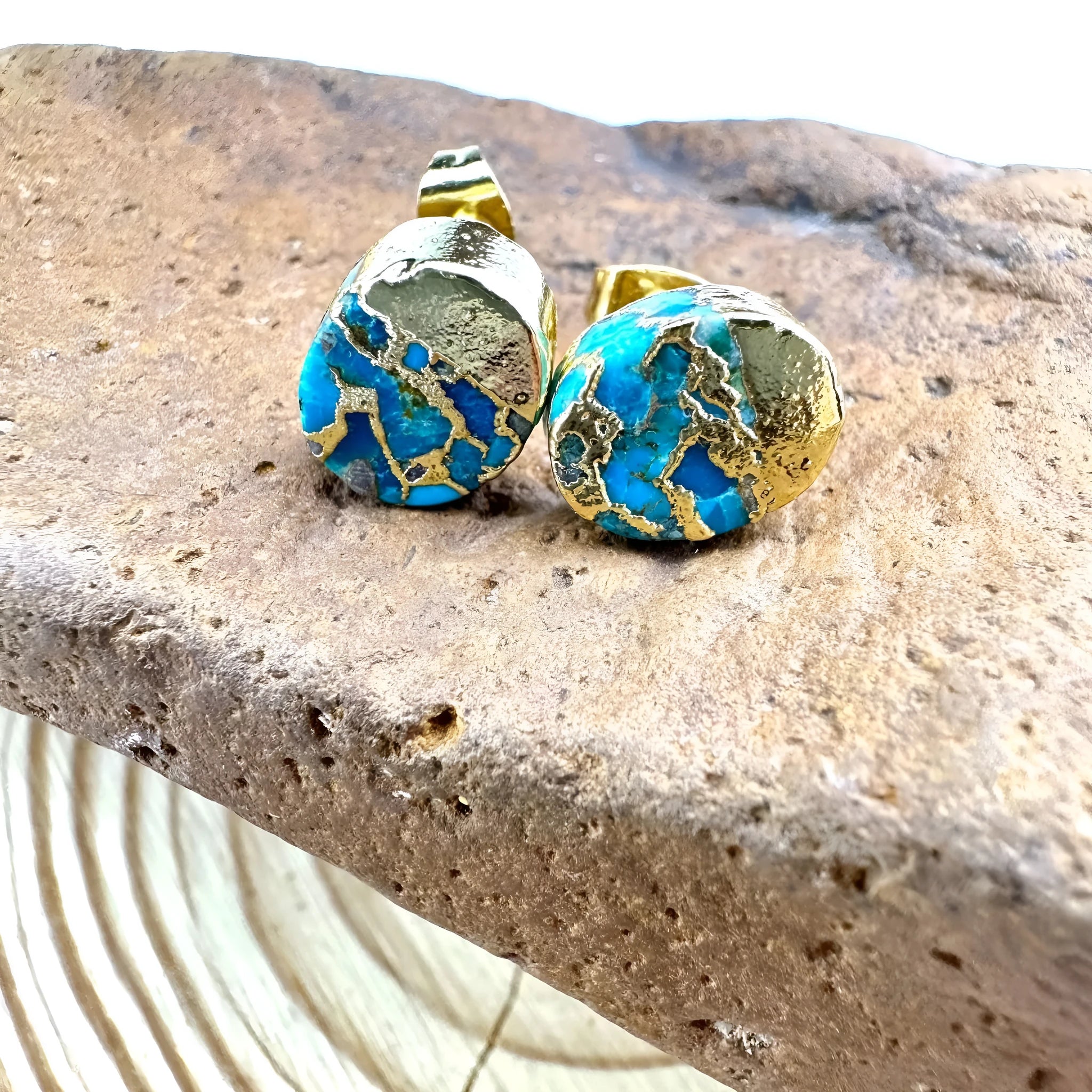 Natural stone bohemian stud earrings, handmade irregular shape, colour ER1031, unisex simple style