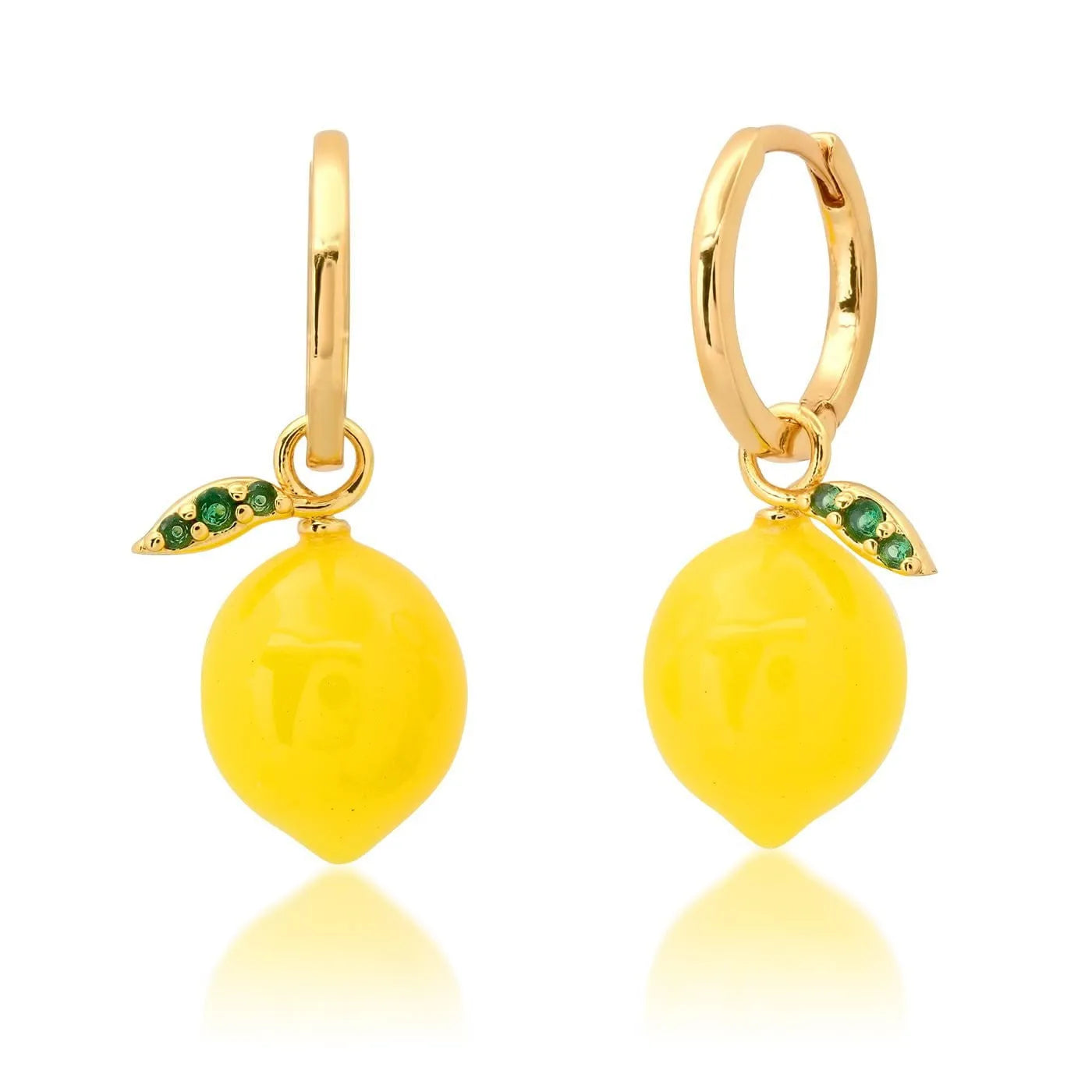Gold plated copper fruit and vegetable earrings in seven colours including blueberry and carrot