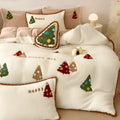 Bright yellow Christmas bedding four-piece set with cartoon animation pattern and fleece-lined winter construction