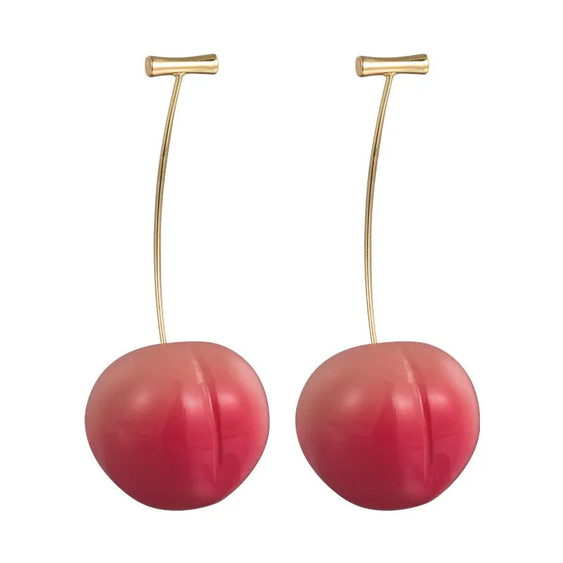 Small and large peach fruit earrings made from acrylic with copper earring findings