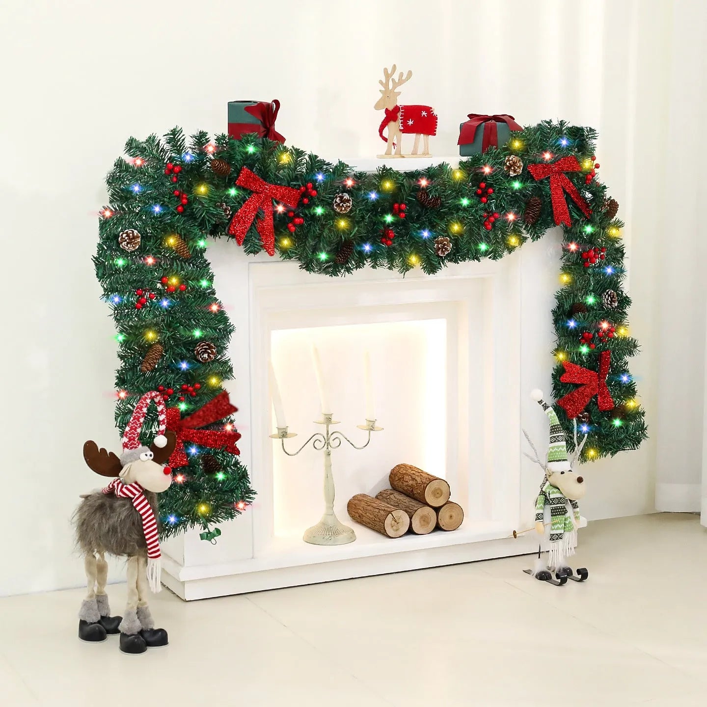 European style Christmas rattan pine cone bow decoration with PVC construction
