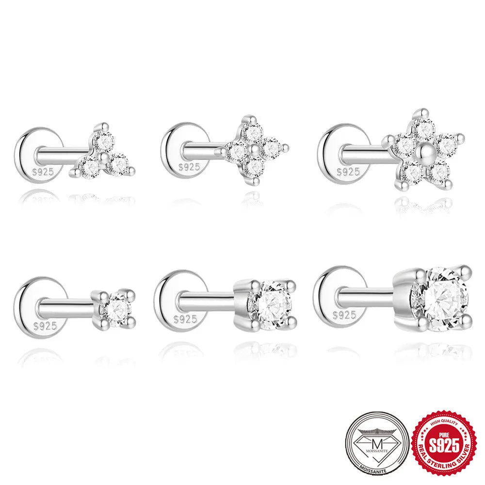 S925 sterling silver geometric stud earrings with petal diamond pattern in platinum colour