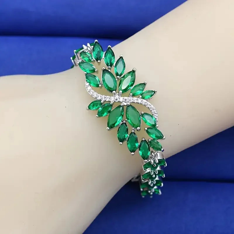 Copper bracelet with real gold electroplating and micro inlaid colour zircon ice flower pattern