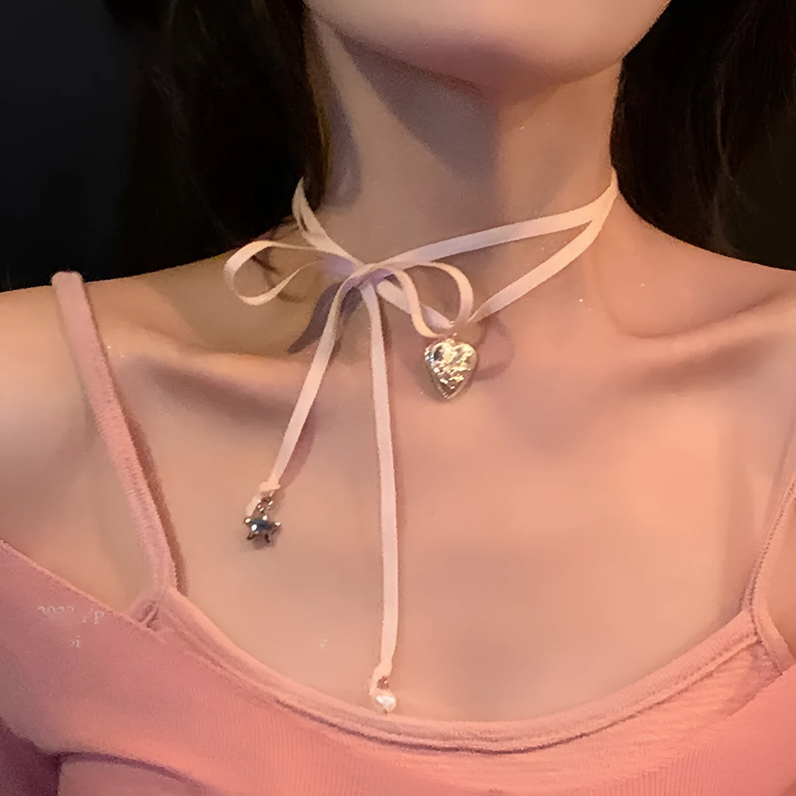 Women's ribbon love pendant fashion necklace clavicle chain alloy jewellery