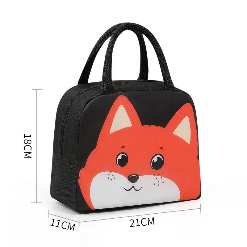 Cartoon insulated lunch box bag in orange bear design with aluminium foil insulation.