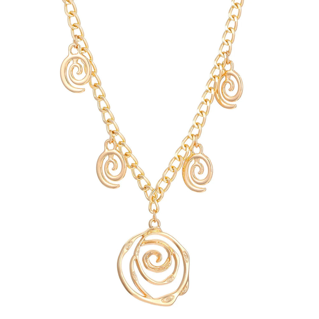 Spiral donut geometric jewellery set with necklace bracelet earrings in gold finish