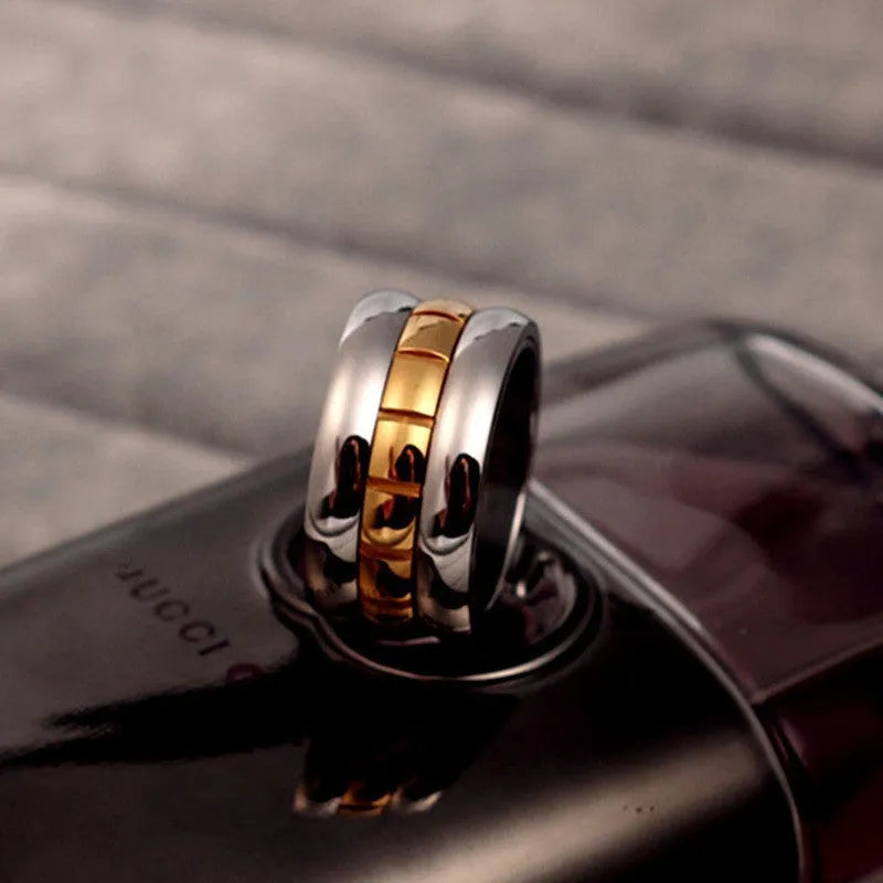 Ultra-wide titanium steel knuckle ring with rotatable tail, gold electroplated finish, natural style, size No.10