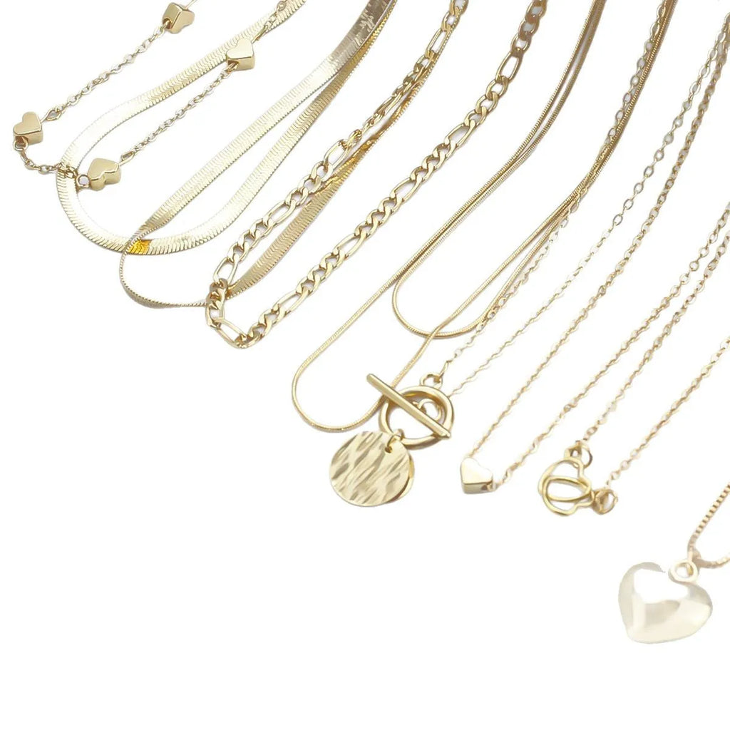 10-piece women's gold electroplated necklace set with adjustable length and snake bone chain design