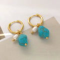 Geometric cultured pearl and turquoise clip earrings in long and short styles