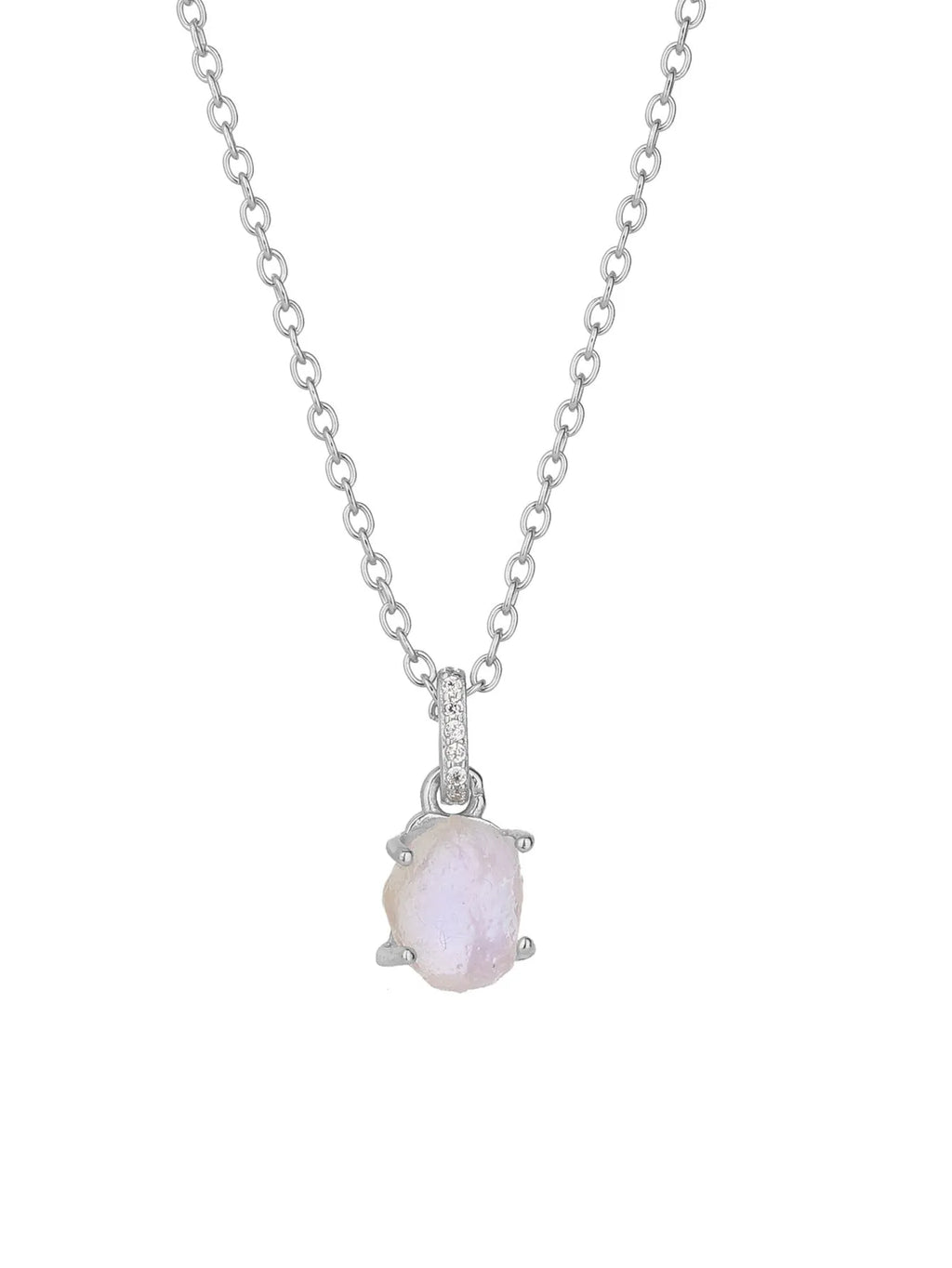 S925 sterling silver crystal pendant necklace with curb chain, geometric quadrilateral shape, available in platinum and rose gold