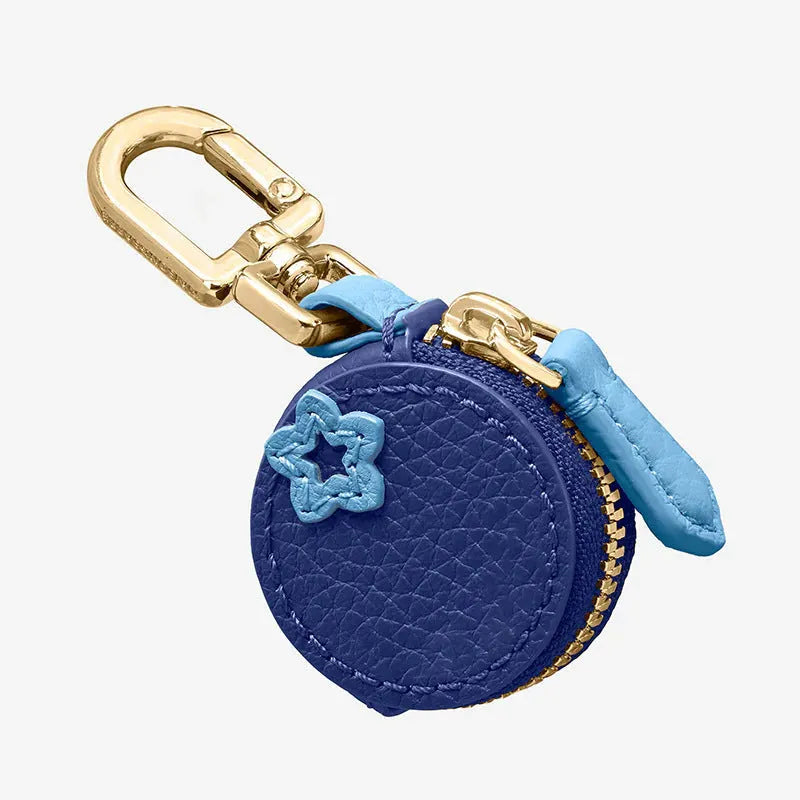 Mini cherry fruit keychain coin bag in PU leather with solid colour cherry option, showing small pouch on keyring