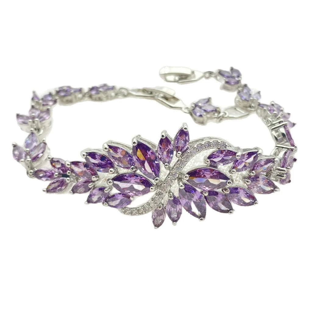 Copper bracelet with real gold electroplating and micro inlaid colour zircon ice flower pattern