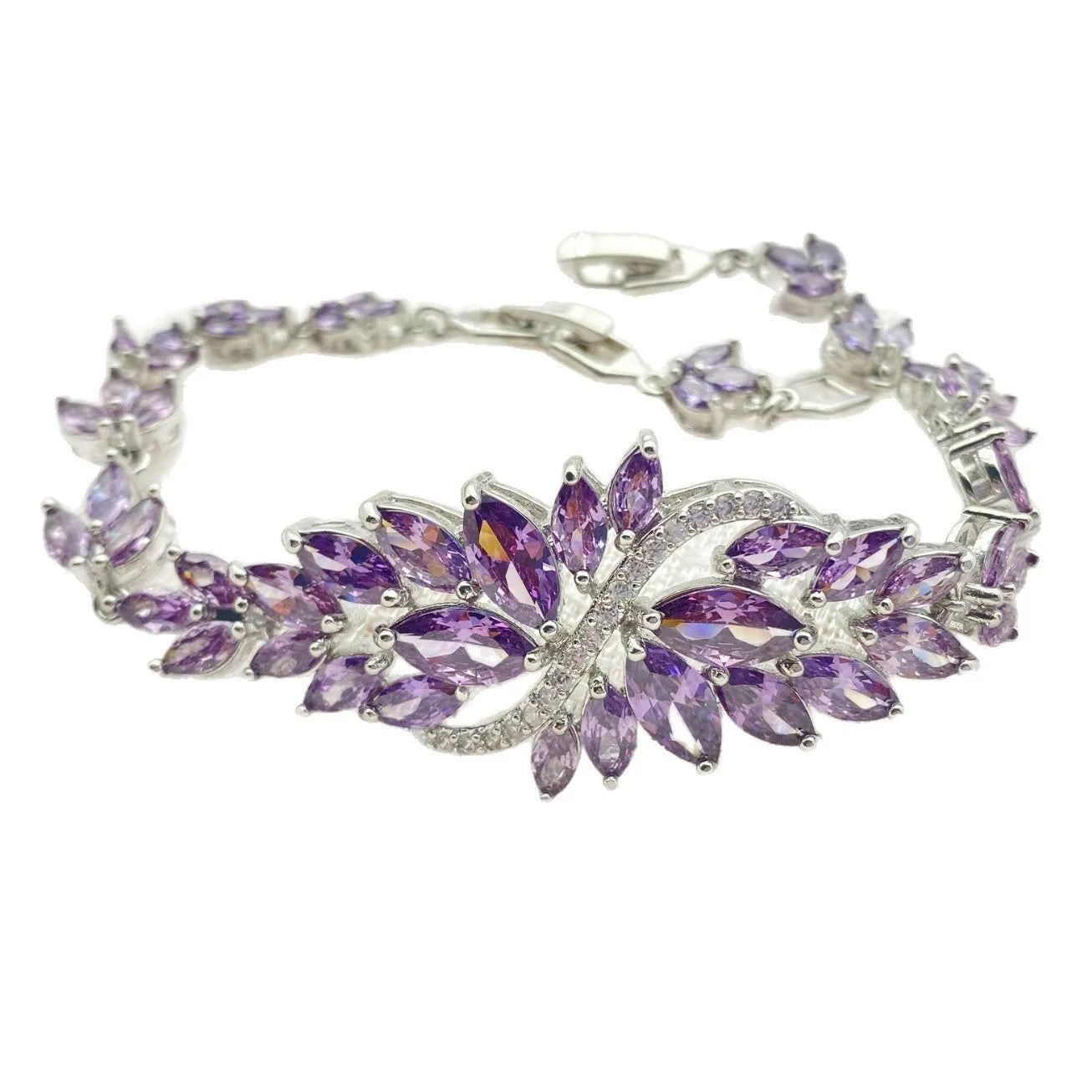 Copper bracelet with real gold electroplating and micro inlaid colour zircon ice flower pattern