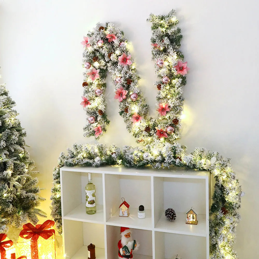American-style flexible PVC Christmas rattan garland with flocked detailing in one of five colour options.