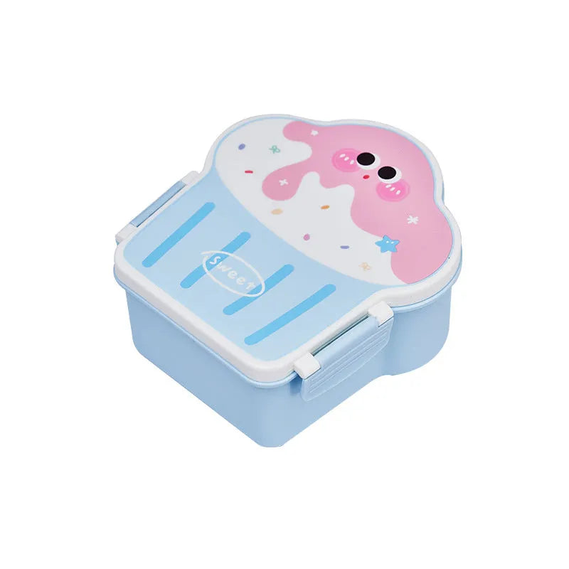 Blue and pink ice cream shaped plastic lunch box with spoon and fork set
