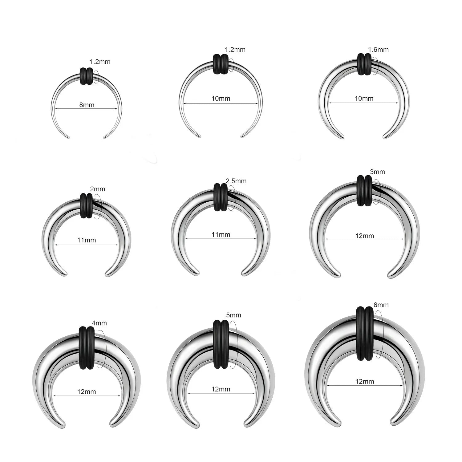 316 stainless steel nose ring with C-shaped buffalo horn geometric design
