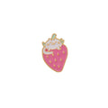 Cat strawberry metal brooch with alloy finish in five colour options on a bag