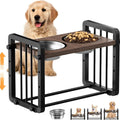 Black solid wooden non-slip stand for elevated dog food and water bowls