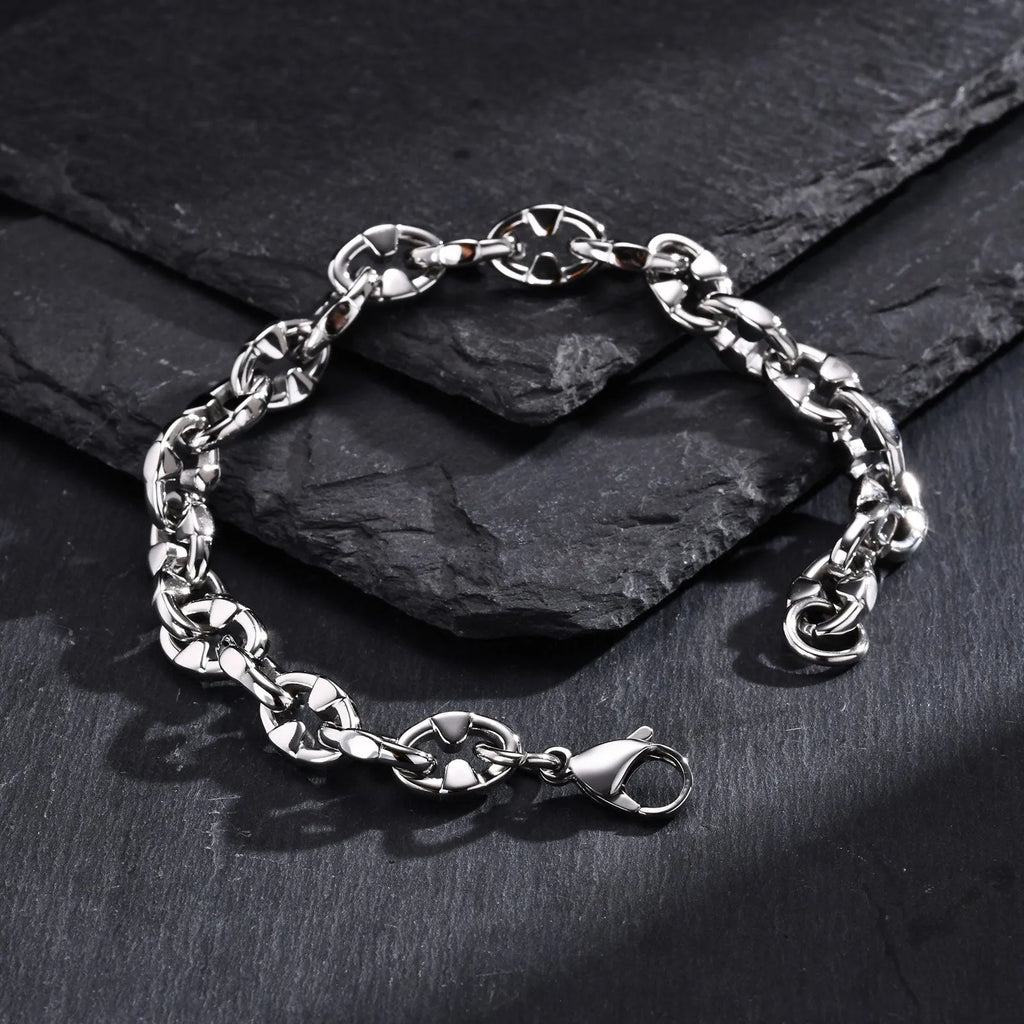 Stainless steel thick chain bracelet with geometric links and polished finish