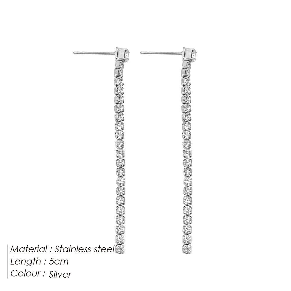Women's geometric zircon earrings with Chinese style design in stainless steel with gold or steel colour options