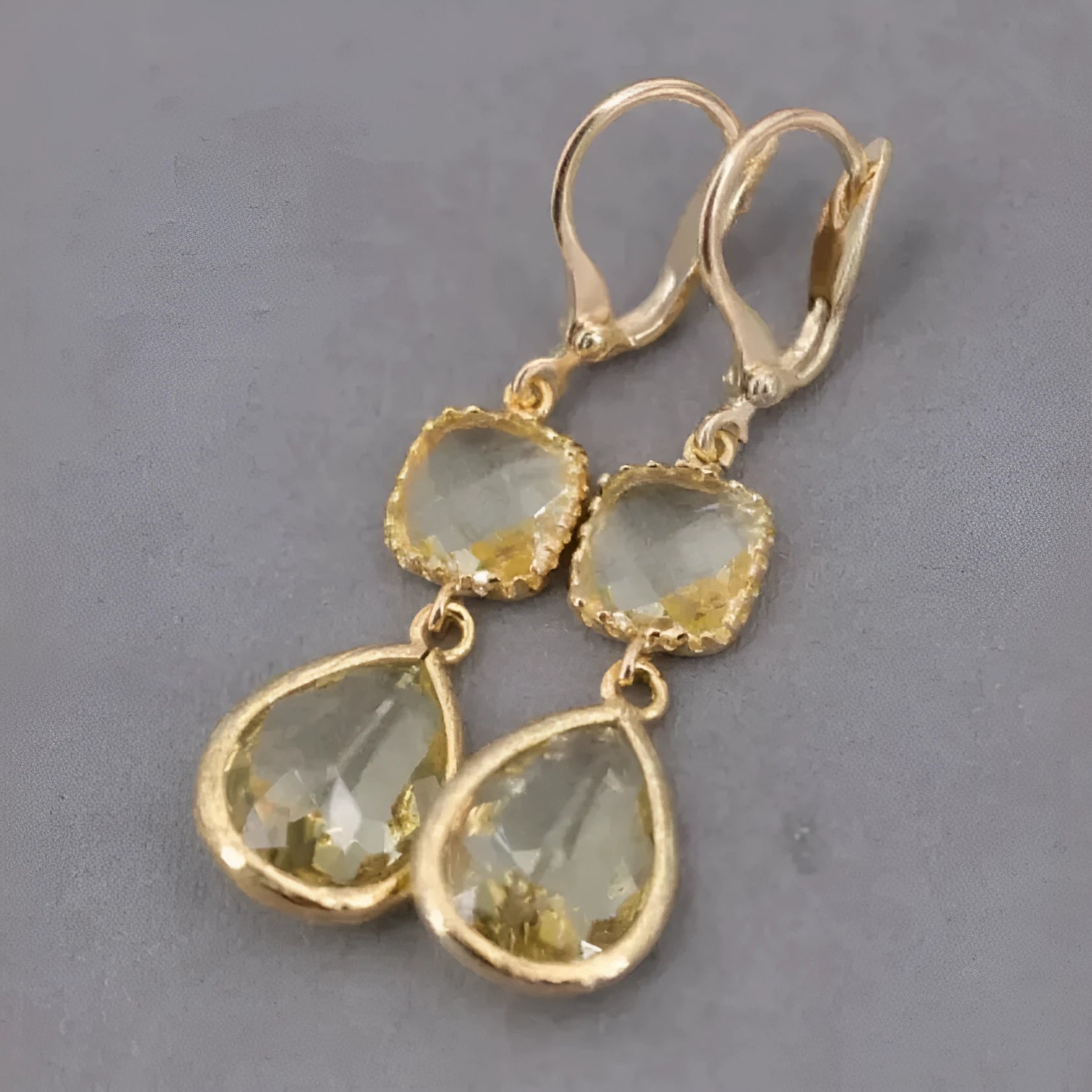 Gold retro geometric crystal fringe drop earrings with exaggerated length and water droplet elements