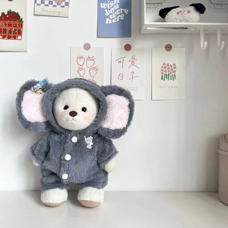 Grey elephant jumpsuit plush costume for a 30cm Lina bear doll