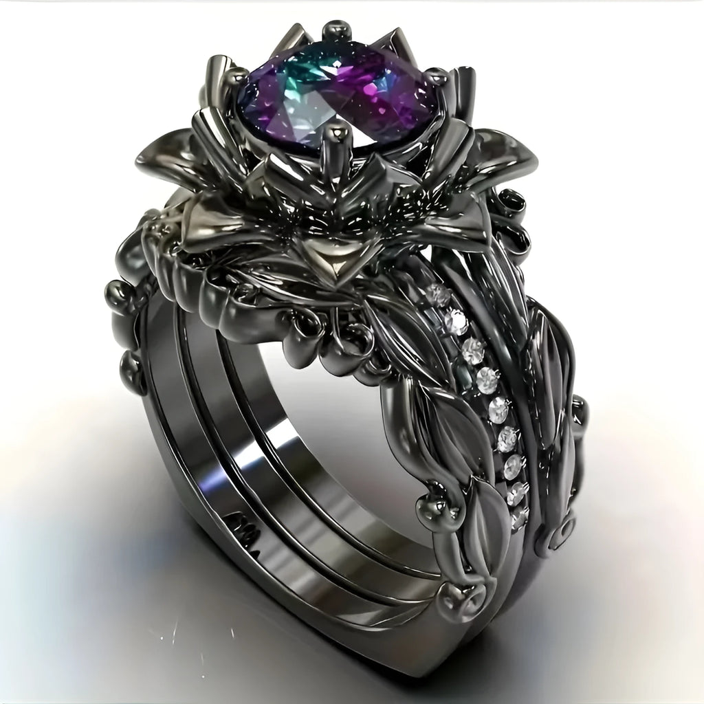 Women's rose inlaid zircon ring alloy flower shape geometric unisex rose gold colour