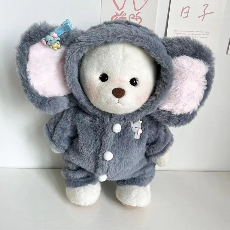 Grey elephant jumpsuit plush costume for a 30cm Lina bear doll