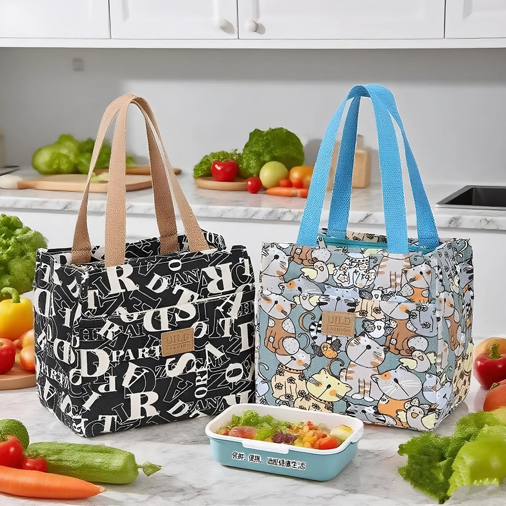 Women's printed canvas bag with flower patterns, thickened aluminium handles, and horizontal square shape