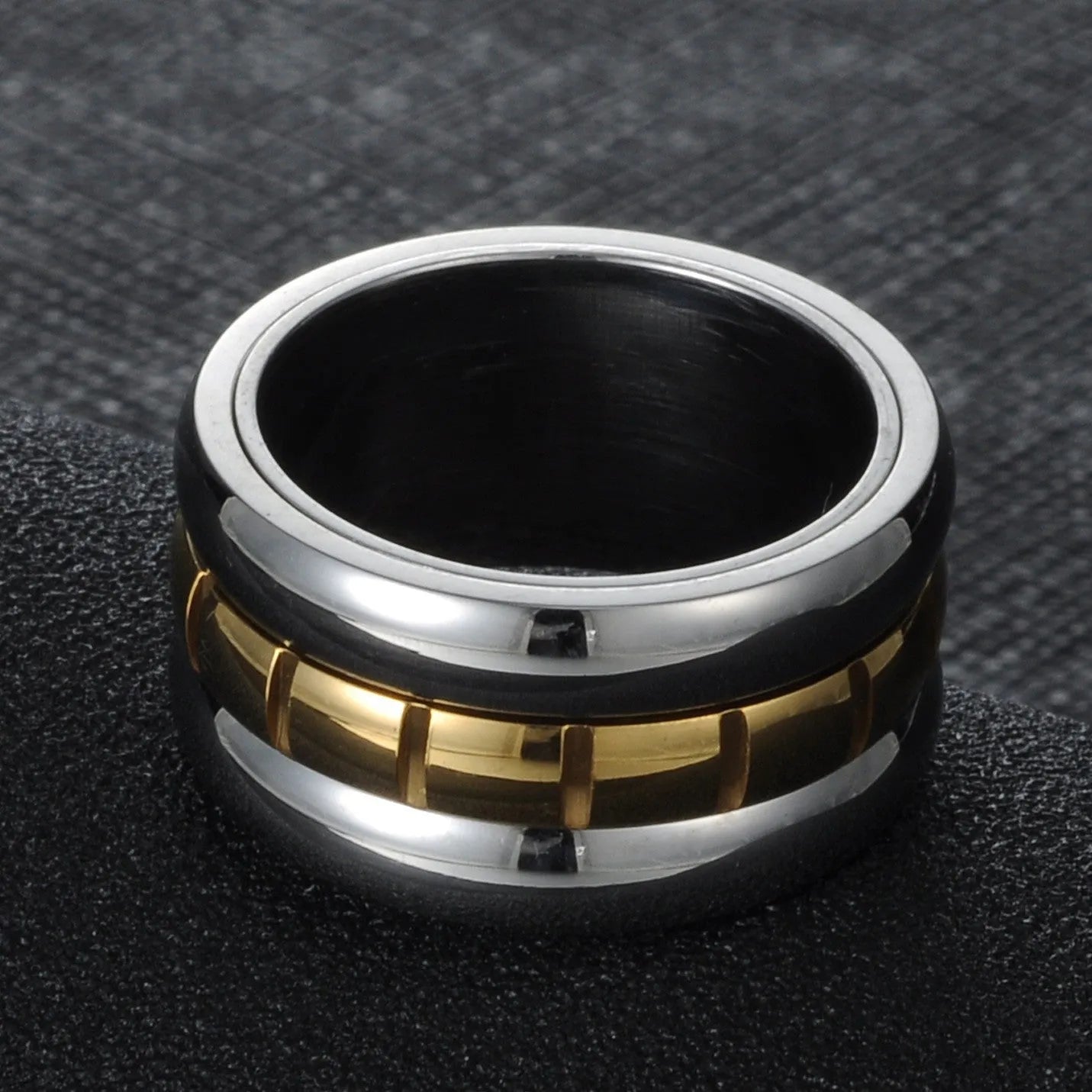 Ultra-wide titanium steel knuckle ring with rotatable tail, gold electroplated finish, natural style, size No.10