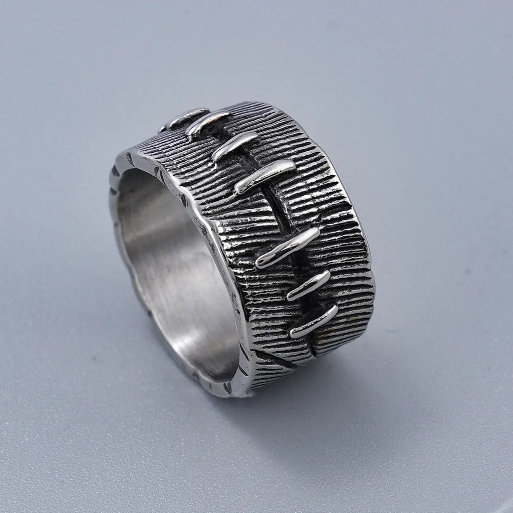 Titanium steel dark punk ring with geometric U-shaped band and double-ring design in retro colour.