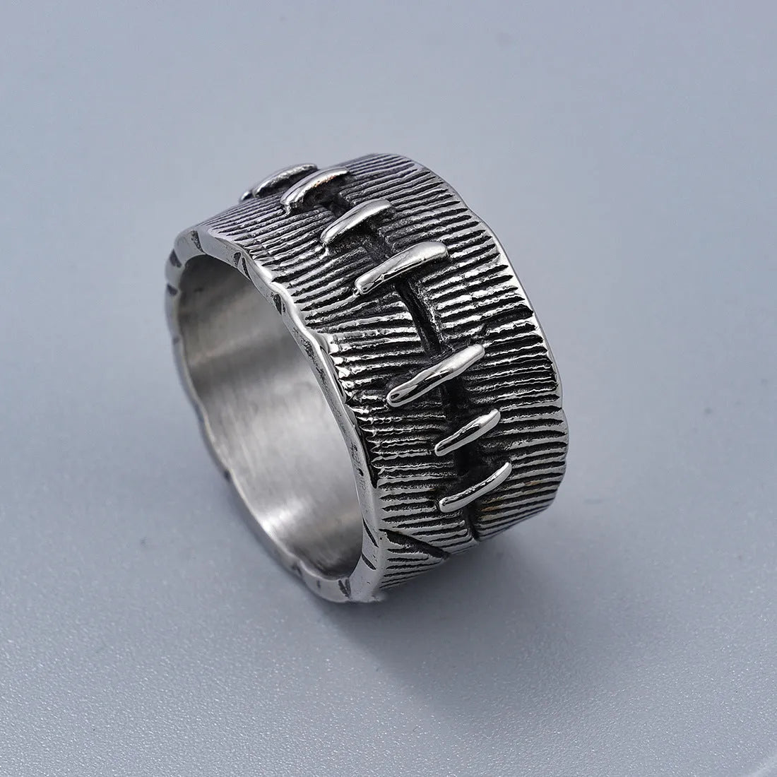Titanium steel dark punk ring with geometric U-shaped band and double-ring design in retro colour.