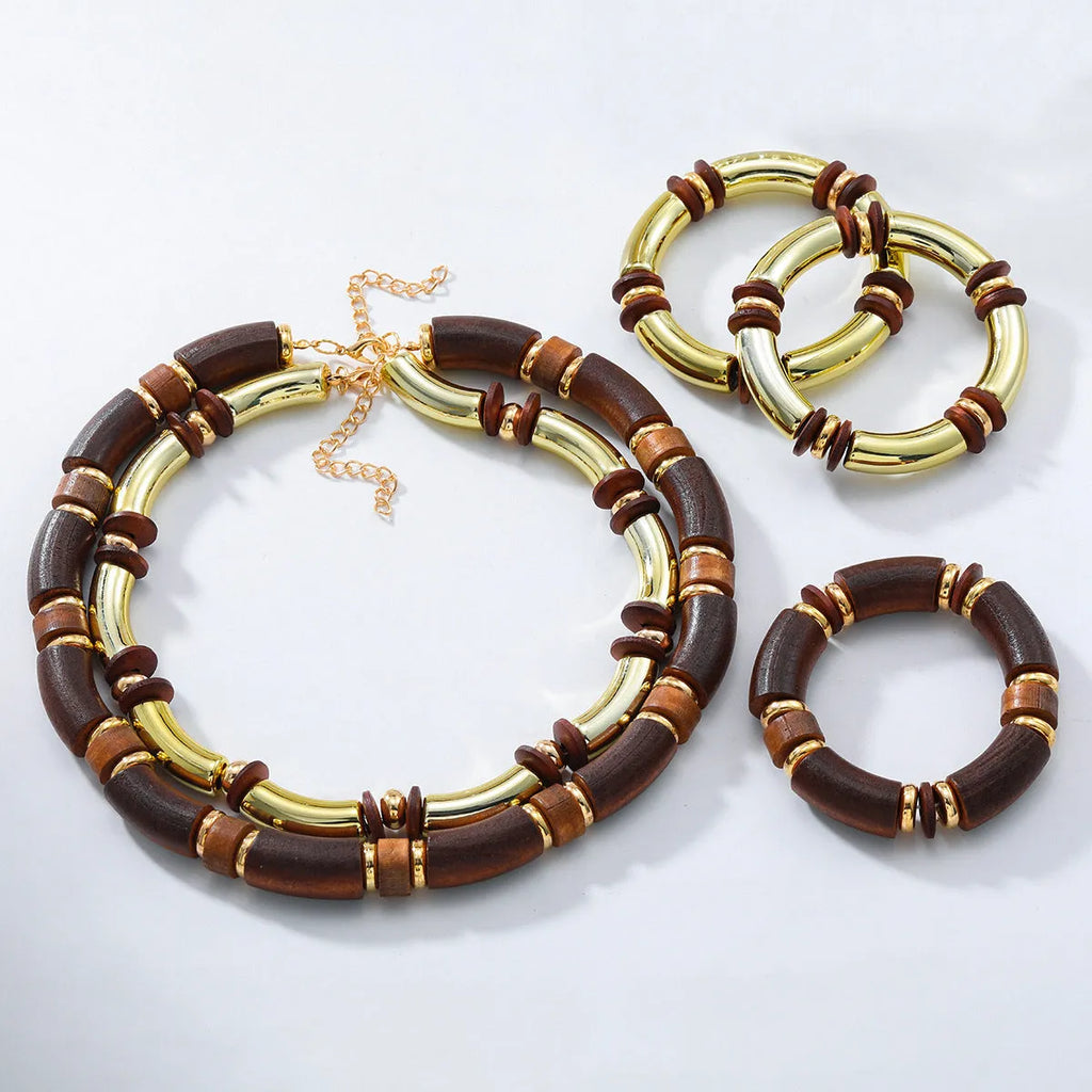 Women's exaggerated multi-layer alloy necklace with matching bracelet jewellery set
