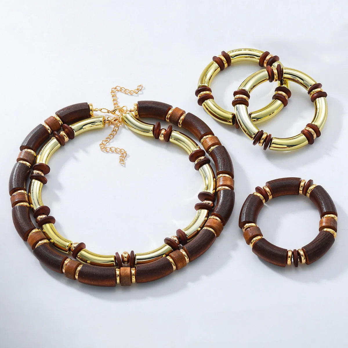 Women's exaggerated multi-layer alloy necklace with matching bracelet jewellery set