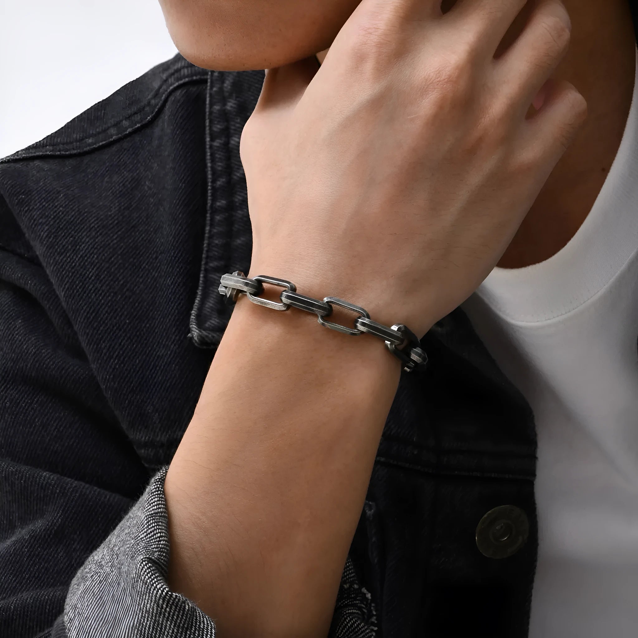 Men's stainless steel square chain bracelet with electroplated finish in four colour options