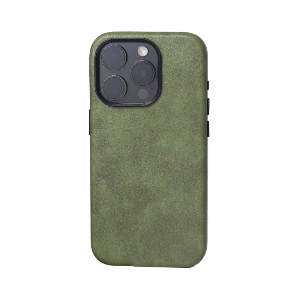 Genuine leather magnetic phone case for iPhone 15, brown colour, shockproof hard shell with anti-fingerprint finish