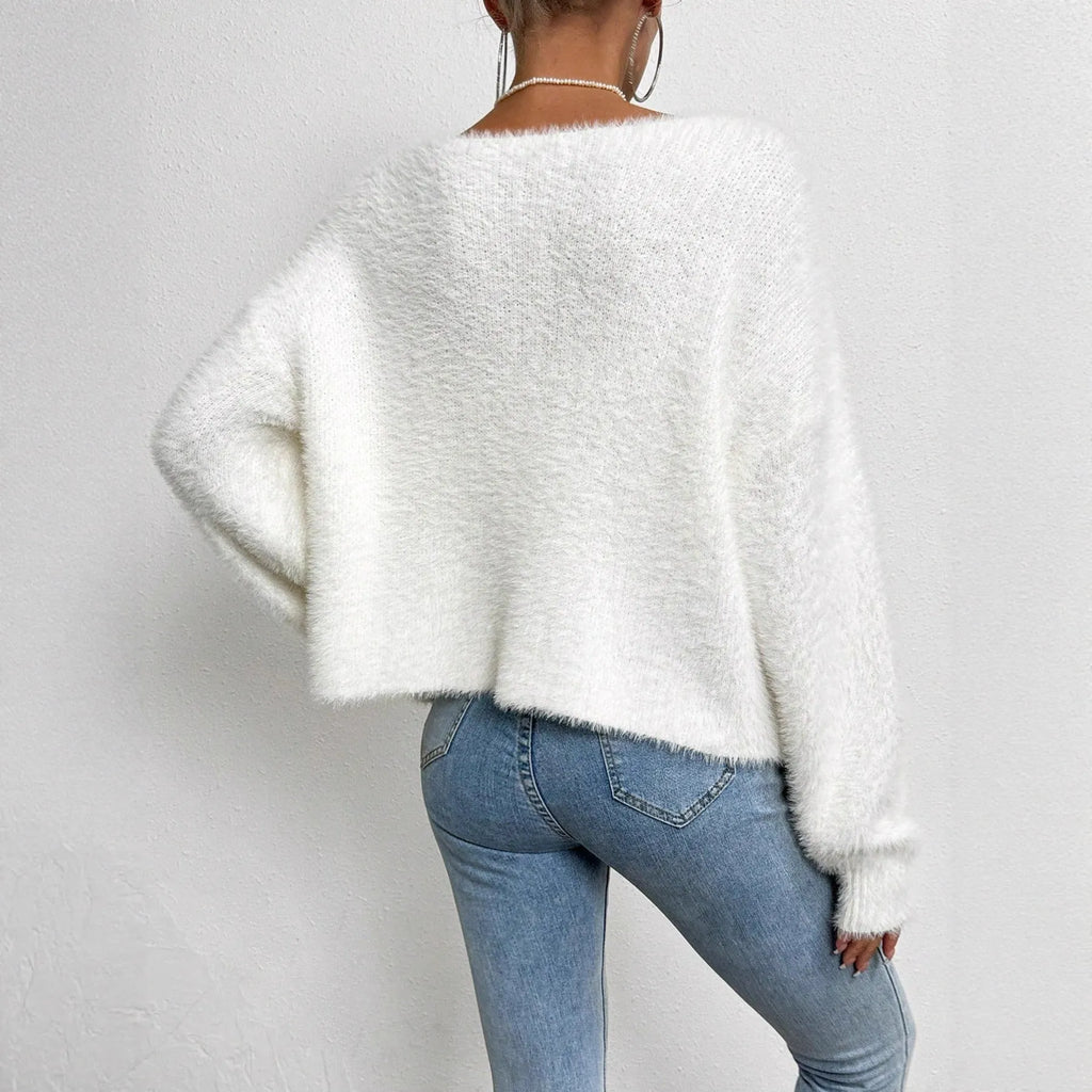 White women's V-neck cardigan with beaded knit detail and regular length