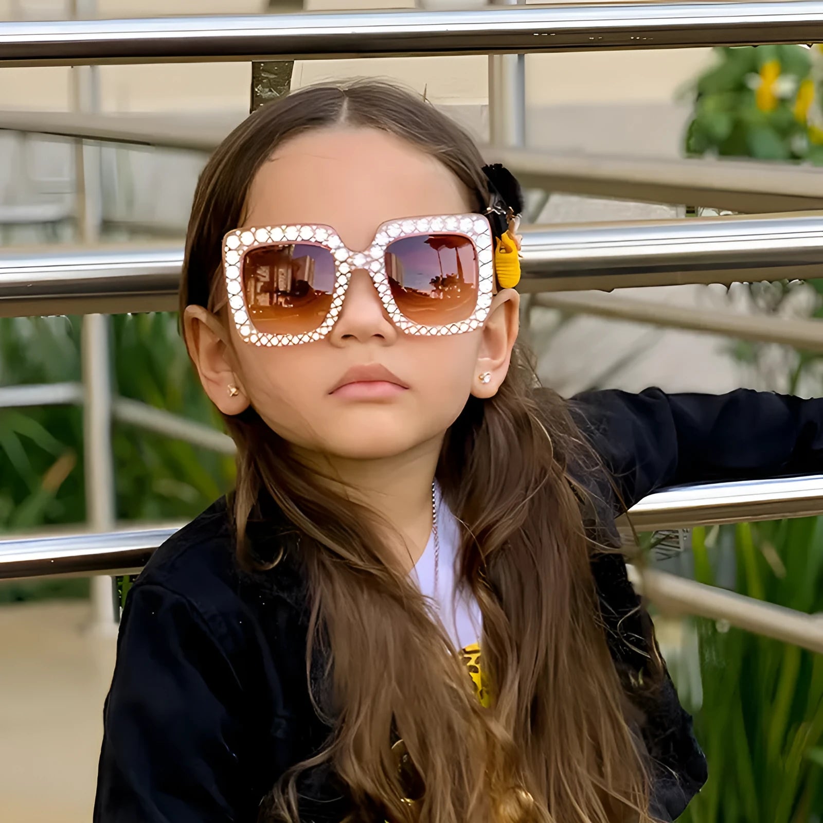 Plastic box sunglasses with black frame and gray lenses for sun protection