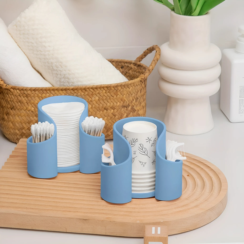 Solid colour plastic cotton box for dental floss storage in modern simplicity style.