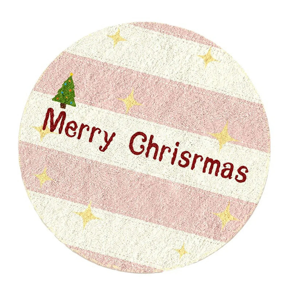 Round Christmas floor mat with cashmere-like texture and holiday-themed colour print