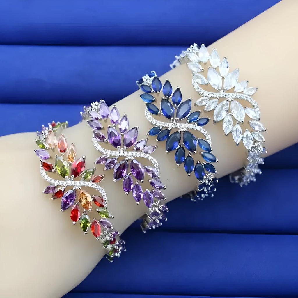 Copper bracelet with real gold electroplating and micro inlaid colour zircon ice flower pattern