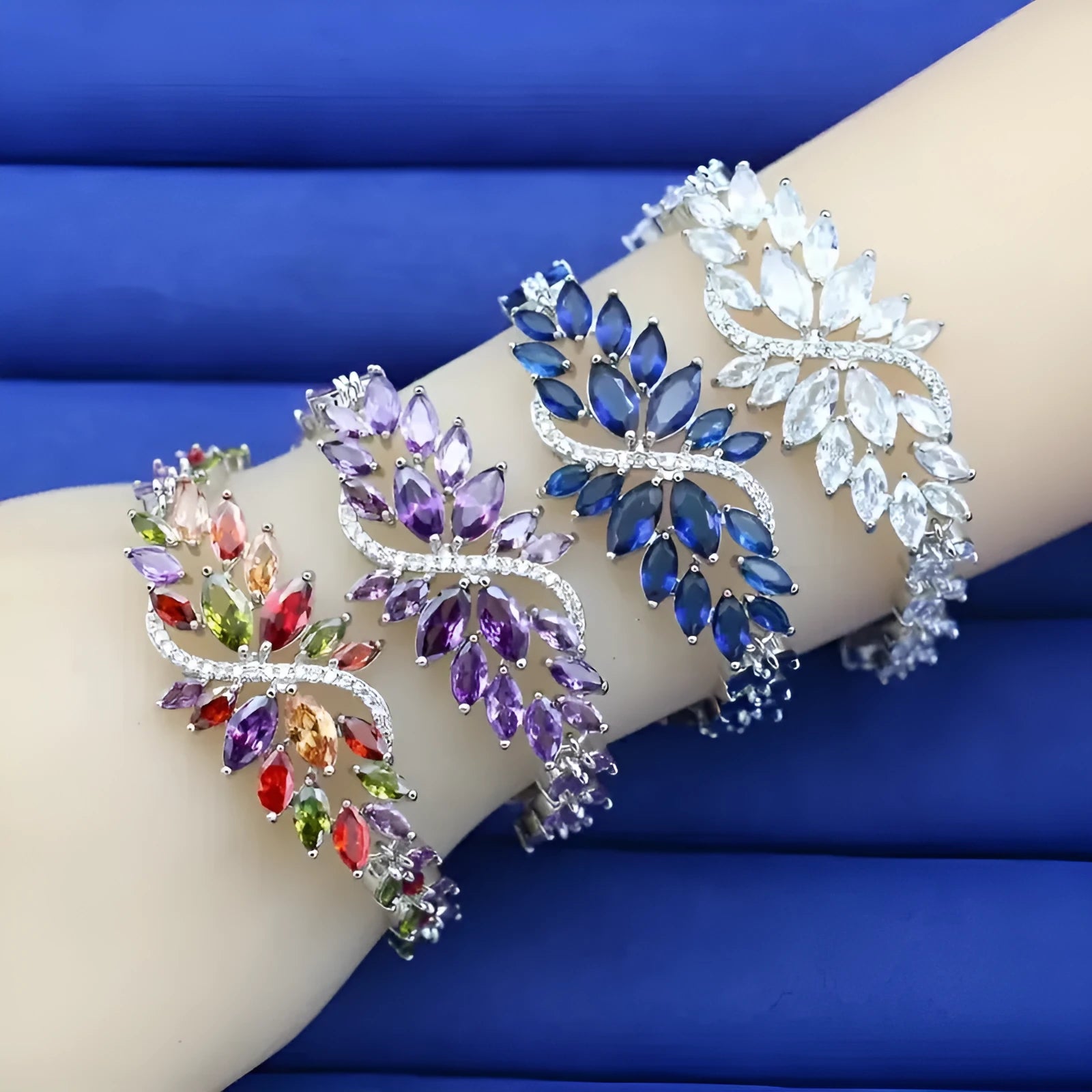 Copper bracelet with real gold electroplating and micro inlaid colour zircon ice flower pattern